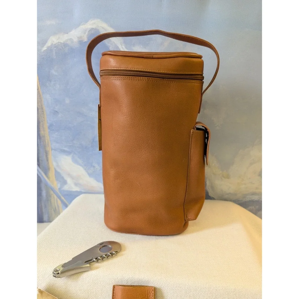 TICA Honey Leather With Duck Embossed Double Wine Travel Golf Bottle Bag